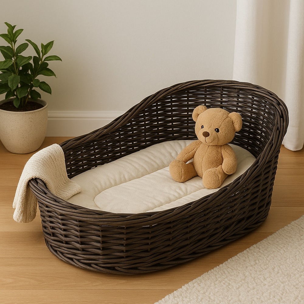 Antique Brown Wicker Baby Basket or pet bed